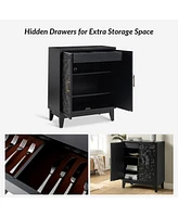 Eusebio Traditional Accent Cabinet with Hidden Drawer and Tapered Legs