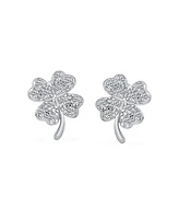 Bling Jewelry Luck of the Irish Cz Stud Earrings: Shamrock Clover Charm in Sterling Silver