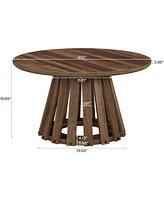 Tribesigns 31.5" Round Coffee Table, Farmhouse Circle Coffee Table with Slatted Base, Rustic Wood Accent Center Table for Living Room
