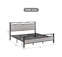 gaomon King Size Bed Frame with Headboard, Industrial Platform King Bed Frame with 14 Strong Metal Slats Support, 11'' Under-Bed Storage, No Noise