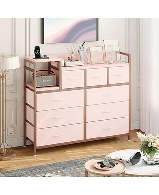 Dresser for Bedroom with 9 Drawer, Tv Stand with Charging Station