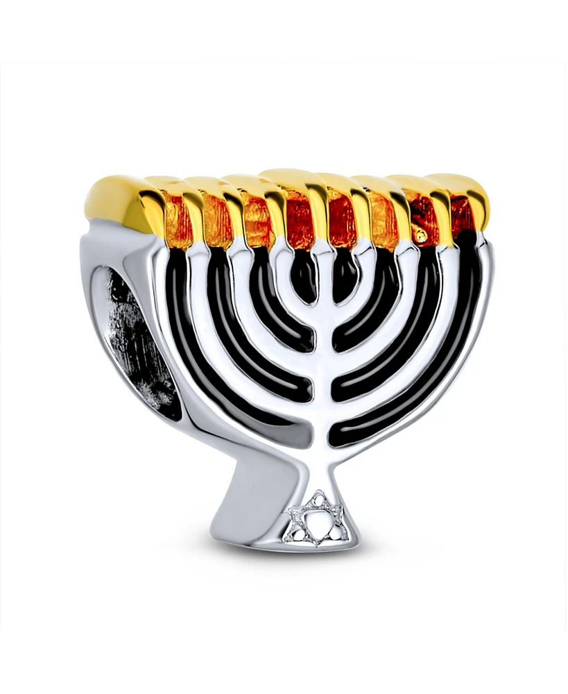 Bling Jewelry Chanukah Menorah Charm Bead Gold Plated Sterling Silver for European Bracelet