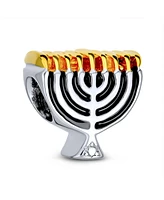 Bling Jewelry Chanukah Menorah Charm Bead Gold Plated Sterling Silver for European Bracelet