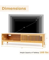 Gymax Tv Stand for TVs up to 65 Inches w/ Sliding Slatted Doors 5 Cable Holes
