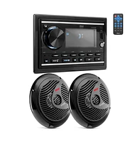 Pyle Marine Bluetooth Stereo Receiver with 1 Pair of PLMR60B Speakers, 300W