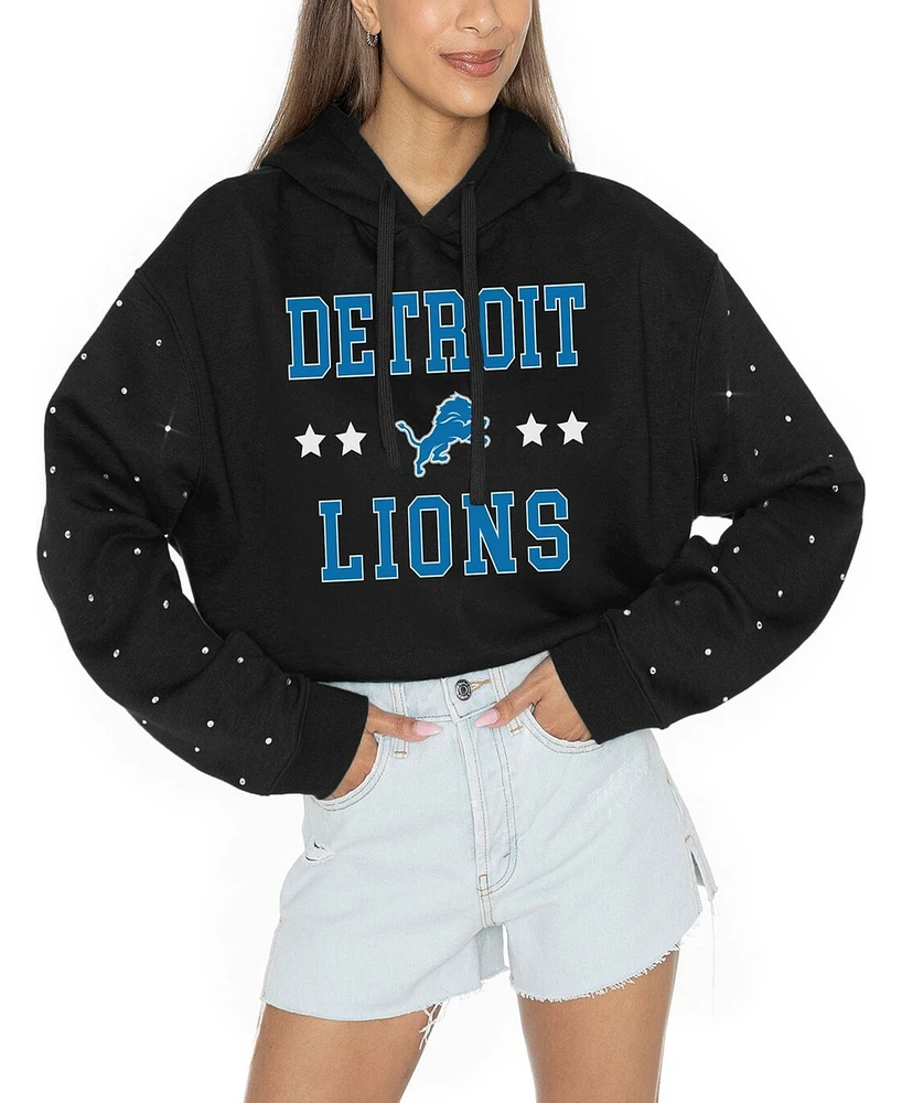 Gameday Couture Women's Black Detroit Lions Like A Star Scrunch Waist Pullover Hoodie