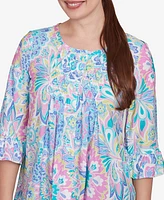 Ruby Rd. Petite Utopian Floral Silky Button Front Top