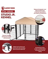 Lucky Dog Stay Series Studio Jr. 4x4x4.3 Ft Roofed Steel Frame Dog Kennel, Khaki