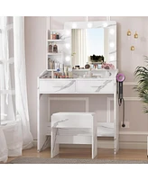 gaomon Vanity Desk with Mirror and Lights, Makeup Vanity with Power Outlet