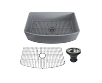 Casainc 33inch L x 21inch W Single Bowl Fireclay Kitchen Sink with Sink Grid