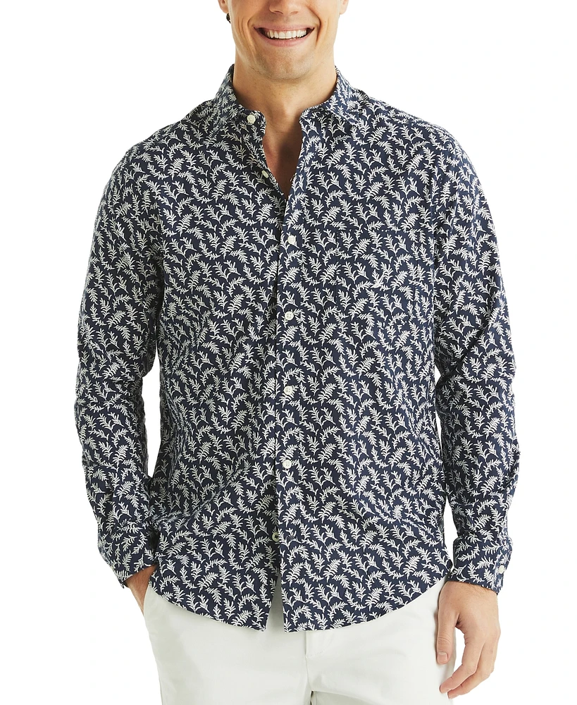 Nautica Men's Long Sleeve Button-Front Leaf Print Shirt