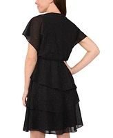 Msk Petite Glitter Chiffon Batwing-Sleeve Tiered Dress