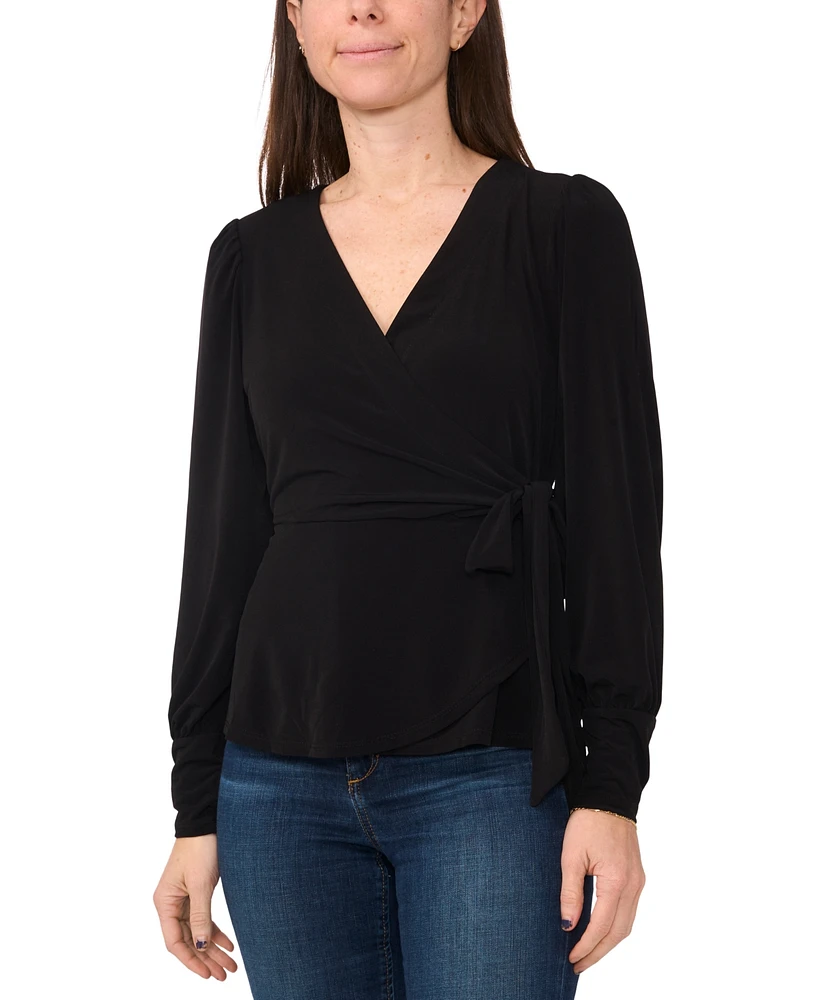 Sam & Jess Women's Surplice-Neck Long-Sleeve Wrap Top