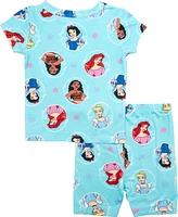 Disney Princess Toddler Girls Short Sleeve and Short Biker Shorts, 2-Piece Pajama Set