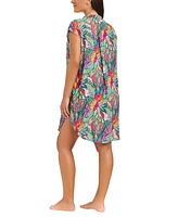 Beyond Control Women's Printed Button-Front Cover-Up Shirt