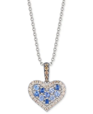 Le Vian Sapphire Ombre (3/8 ct. t.w.) & Diamond (1/3 ct. t.w.)Halo Cluster Heart Adjustable 20" Pendant Necklace in 14k White Gold