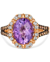 Le Vian Amethyst (3-1/4 ct. t.w.), Nude Diamond (1/4 ct. t.w.) & Chocolate Diamond (1/3 ct. t.w.) Oval Halo Ring in 14k Strawberry Gold