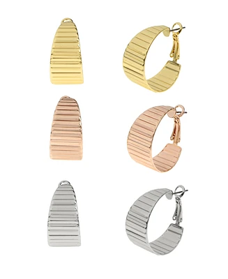 Steve Madden Tri Tone Ridge Hoop Earrings