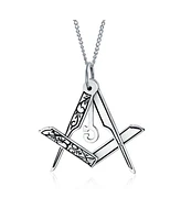 Bling Jewelry Masonic Freemason Compass Pendant Necklace in Oxidized Sterling Silver Chain