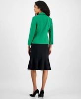 Le Suit Women's Piped Notch-Collar Two-Button Jacket & Midi Flounce-Hem Skirt Regular Petite Sizes