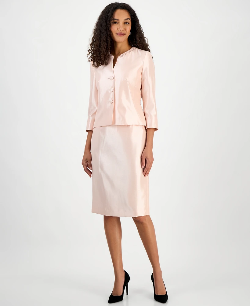 Le Suit Women's Collarless Three-Button 3/4-Sleeve Jacket & Slim Skimmer Skirt