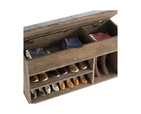 gaomon Shoe Storage Bench with Cushion, Entryway Bench with Lift-Top Storage Box and 2 Tiers Open Shoe Rack, Wooden Shoe Bench for Entryway