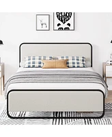 gaomon Metal Platform Bed Frame with Curved Upholstered Headboard