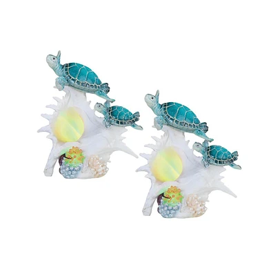 Fc Design "2-pc Set" 9.25"H Led Sea Turtle with Conch Figurine Statue Ornament Home Room Office Decor and Perfect Ideas for Housewarming, Holidays and