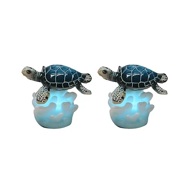 Fc Design "2-pc Set" 3"H Led Sea Turtle on Coral Figurine Statue Ornament Home Room Office Decor and Perfect Ideas for Housewarming, Holidays and Birt