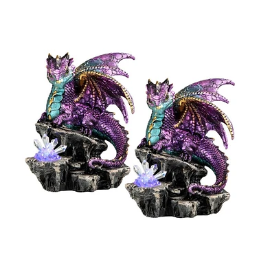 Fc Design "2-pc Set" 6.25"H Purple Dragon Guarding Faux Crystal Gemstone Led Figurine Statue Ornament Home Room Office Decor and Perfect Ideas for Hou