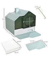 PawHut Hooded Cat Litter Box w/ Litter Mat, Litter Particle Catching,