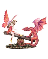 Fc Design "2-pc Set" 11"W Red Fairy and Dragon on SeeSaw Figurine Statue Ornament Home Room Office Decor and Perfect Ideas for Housewarming, Holidays