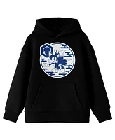 Sonic The Hedgehog Modern Boys Tails Hexagon Graphic Long Sleeve Youth Black Hooded Sweatshirt-Large