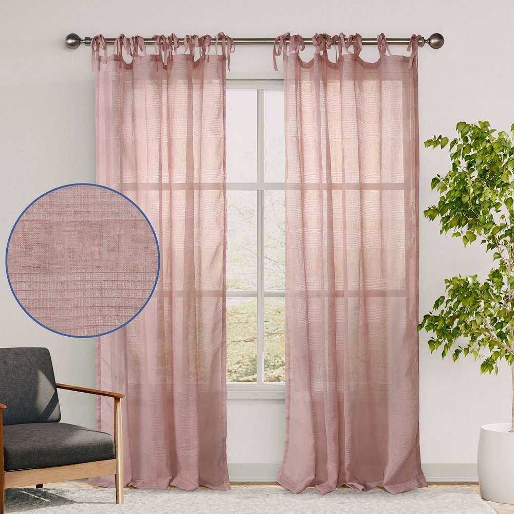 Awesome Home Grayson Stripe Sheer Tie Top Curtains Pair