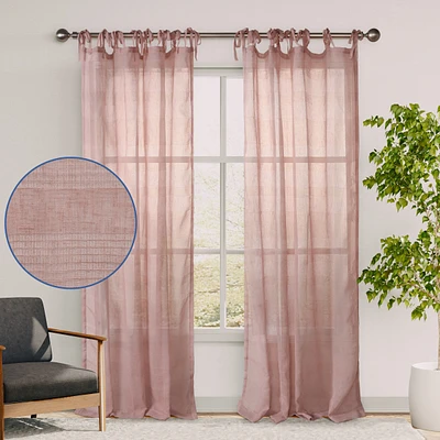 Awesome Home Grayson Stripe Sheer Tie Top Curtains Pair