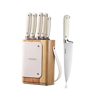 Carote Knife Set for Kitchen with Block 6PCS, Stainless Steel Blade for Precise Cutting, Razor-Sharp,Essential Knife Set,White