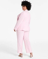 Kasper Plus Size Stretch Crepe One Button Blazer Floral Top Straight Leg Pants