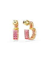 Swarovski Matrix Gold-Tone Plated, Baguette Cut, Heart, Small, Pink, Hoop Earrings