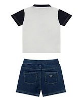 Guess Baby Boys Short Sleeve T-Shirt and Knit Denim Shorts, 2-Piece Set