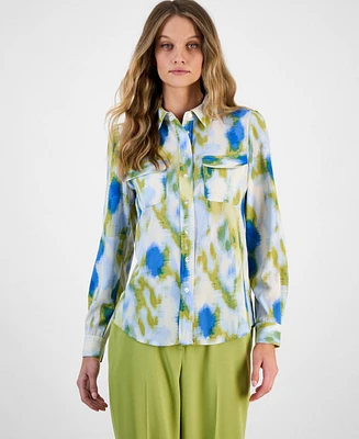 Bar Iii Women's Watercolor-Print Blouse, Exclusively at Macy's