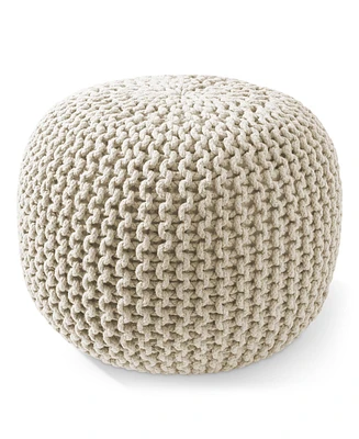 Casafield Round Pouf Ottoman, Light Pink - 20" Dia x 14.5" High Cotton Knit Foot Stool Boho Floor Pouffe for Living Room