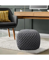 Casafield Square Pouf Ottoman, Navy Blue - 18.5" W x D 14.5" H Cotton Knit Foot Stool Boho Floor Pouffe for Living Room