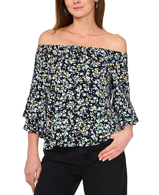 Sam & Jess Petite Off-The-Shoulder Floral-Print Bell-Sleeve Top