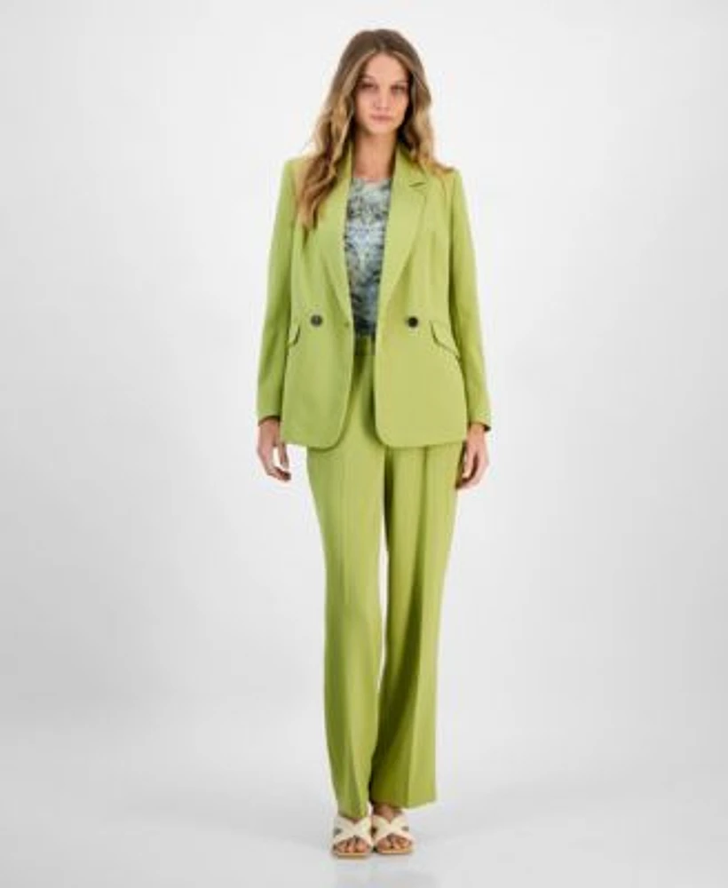 Bar Iii Womens Ruffle Trim Sleeveless Top High Rise Belted Pants Double Breasted Blazer Exclusively At Macys