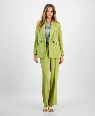Bar Iii Womens Ruffle Trim Sleeveless Top High Rise Belted Pants Double Breasted Blazer Exclusively At Macys