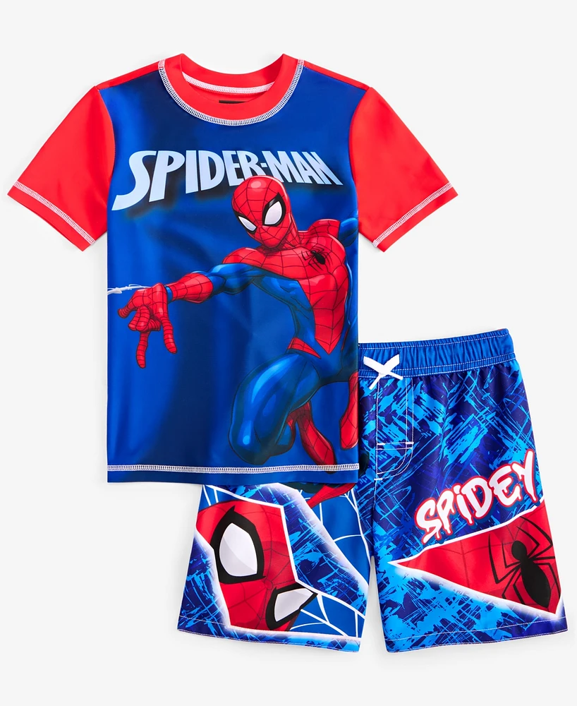 Spider-Man Little Boys Rash Guard & Swim Trunks Swimsuit, 2 Piece Set