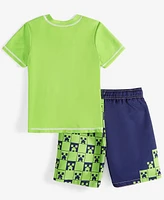 Minecraft Little Boys Rash Guard & Swim Trunks Two-Piece Swimsuit