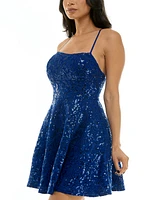 Emerald Sundae Juniors' Sequined Lace Fit & Flare Dress