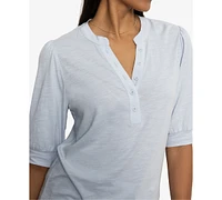 Sanctuary Women's Mixed-Media Button-Front Tee