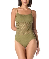 Carmen Marc Valvo Women's Crochet Scoop-Neck One-Piece Swimsuit